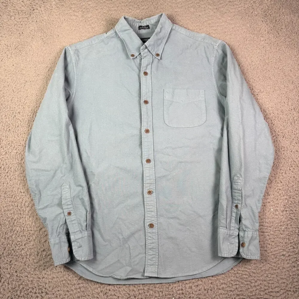 J Crew Shirt Mens M Blue Solid Cotton Oxford Button Down Woven Long Sleeve OCBD